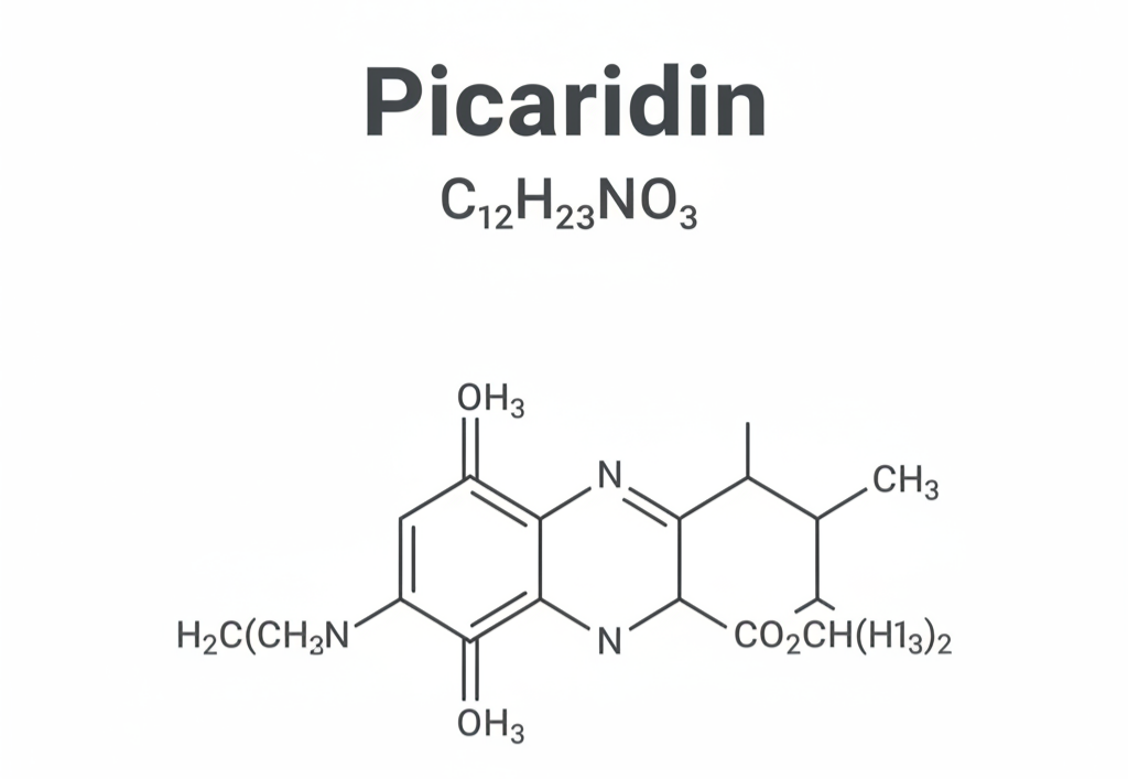 Picaridin chemical structure showing molecular formula and English name